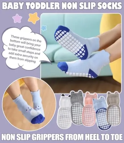 Yebing Baby Socks Toddlers Socks Baby Toddler Girls Boys Non Slip Grips Socks with Grippers Cotton Gifts Socks - 4