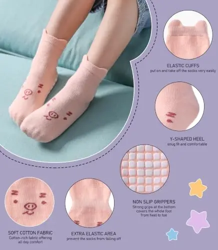 Yebing Baby Socks Toddlers Socks Baby Toddler Girls Boys Non Slip Grips Socks with Grippers Cotton Gifts Socks - 5