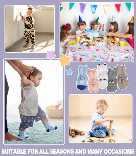 Yebing Baby Socks Toddlers Socks Baby Toddler Girls Boys Non Slip Grips Socks with Grippers Cotton Gifts Socks - 6