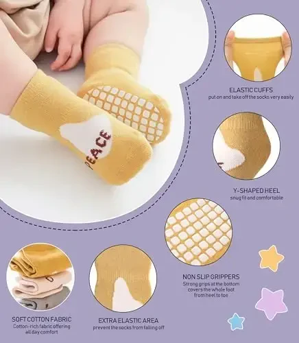 Yebing Baby Socks Toddlers Socks Baby Toddler Girls Boys Non Slip Grips Socks with Grippers Cotton Gifts Socks - 4