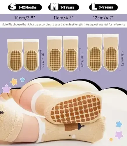 Yebing Baby Socks Toddlers Socks Baby Toddler Girls Boys Non Slip Grips Socks with Grippers Cotton Gifts Socks - 6