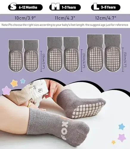 Yebing Baby Socks Toddlers Socks Baby Toddler Girls Boys Non Slip Grips Socks with Grippers Cotton Gifts Socks - 6