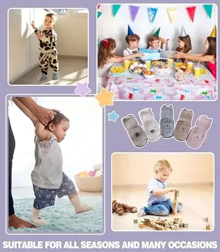 Yebing Baby Socks Toddlers Socks Baby Toddler Girls Boys Non Slip Grips Socks with Grippers Cotton Gifts Socks - 5