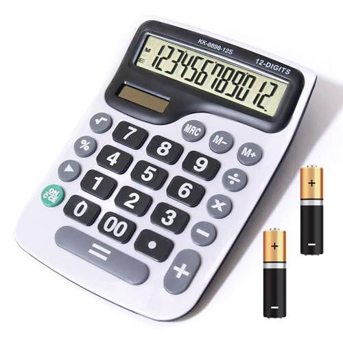 YEBMoo 12 Digit Desktop Calculator with Large LCD Display and Sensitive Button, Dual Solar Power and Battery, Standard Function for Office (YE8898) - 1