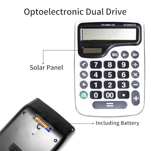 YEBMoo 12 Digit Desktop Calculator with Large LCD Display and Sensitive Button, Dual Solar Power and Battery, Standard Function for Office (YE8898) - 3