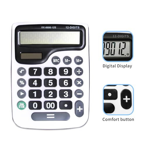 YEBMoo 12 Digit Desktop Calculator with Large LCD Display and Sensitive Button, Dual Solar Power and Battery, Standard Function for Office (YE8898) - 4