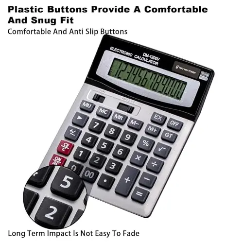 YEBMoo 12 Digit Desktop Calculator with Large LCD Display and Sensitive Button, Dual Solar Power and Battery, Standard Function for Office (YE8898) - 4