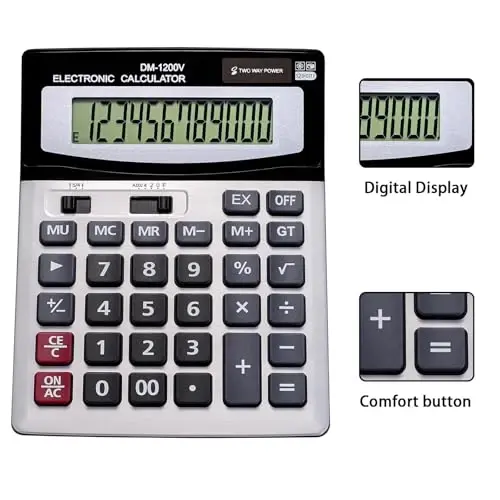 YEBMoo 12 Digit Desktop Calculator with Large LCD Display and Sensitive Button, Dual Solar Power and Battery, Standard Function for Office (YE8898) - 5