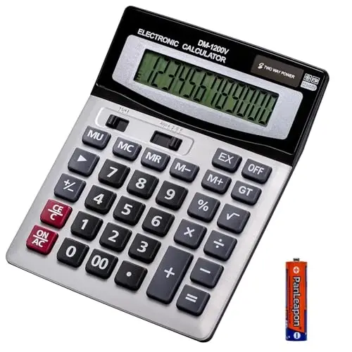YEBMoo 12 Digit Desktop Calculator with Large LCD Display and Sensitive Button, Dual Solar Power and Battery, Standard Function for Office (YE1200v) - 1
