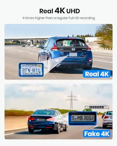Real 4K Dash Cam Front and Rear, 5.8GHz Wi-Fi GPS, Dual Camera HDR with Top-Level Sensor, 3.3'' IPS Screen, Super Night Vision, G-Sensor, Parking Mode, Dash Camera for Cars with App, Support 512GB Max - 3
