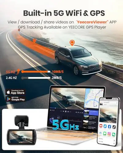 Real 4K Dash Cam Front and Rear, 5.8GHz Wi-Fi GPS, Dual Camera HDR with Top-Level Sensor, 3.3'' IPS Screen, Super Night Vision, G-Sensor, Parking Mode, Dash Camera for Cars with App, Support 512GB Max - 5