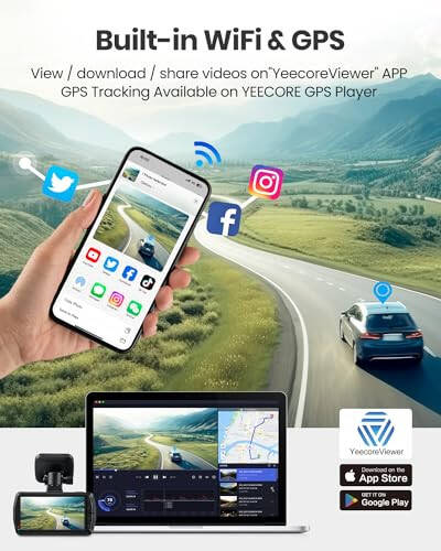 Yeecore Çift Gösterge Kamerası 5G WiFi GPS, Gerçek 4K+HDR 1080P Gösterge Kamerası Ön ve Arka, 3.3 İnç Göz Bakımı Ekranı, Süper HDR Gece Görüşü, Park Modu, Uygulama ile Arabalar İçin Gösterge Kamerası, G-Sensör, Maksimum 512GB Destek - 8