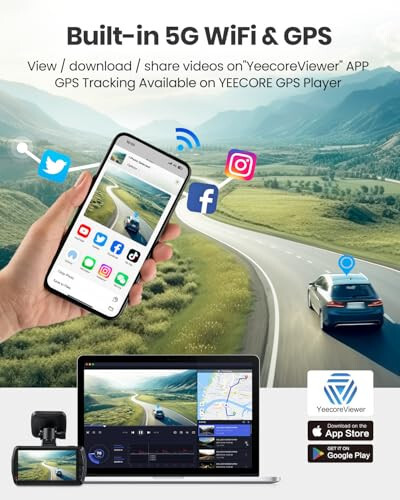 Yeecore Çift Gösterge Kamerası 5G WiFi GPS, Gerçek 4K+HDR 1080P Gösterge Kamerası Ön ve Arka, 3.3 İnç Göz Bakımı Ekranı, Süper HDR Gece Görüşü, Park Modu, Uygulama ile Arabalar İçin Gösterge Kamerası, G-Sensör, Maksimum 512GB Destek - 5