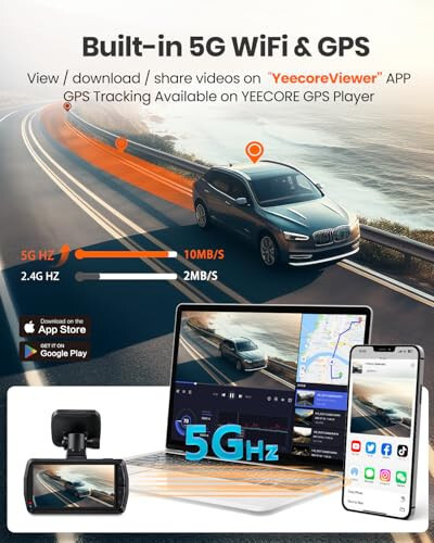 Yeecore Çift Gösterge Kamerası 5G WiFi GPS, Gerçek 4K+HDR 1080P Gösterge Kamerası Ön ve Arka, 3.3 İnç Göz Bakımı Ekranı, Süper HDR Gece Görüşü, Park Modu, Uygulama ile Arabalar İçin Gösterge Kamerası, G-Sensör, Maksimum 512GB Destek - 6