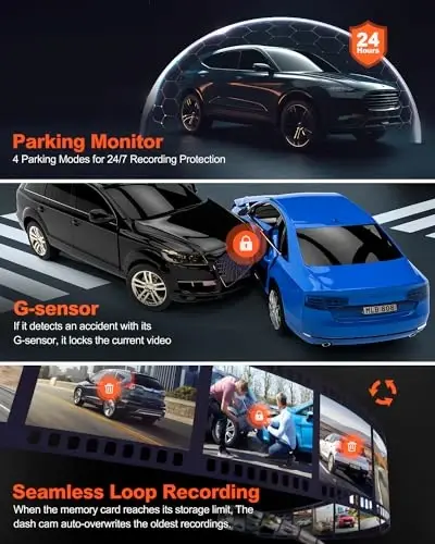 Real 4K Dash Cam Front and Rear, 5.8GHz Wi-Fi GPS, Dual Camera HDR with Top-Level Sensor, 3.3'' IPS Screen, Super Night Vision, G-Sensor, Parking Mode, Dash Camera for Cars with App, Support 512GB Max - 5
