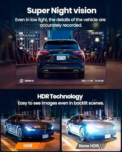 YEECORE Dash Cam Front and Rear, Real 4K+1080P Dual Dash Cam, Built-in WiFi GPS, 3.3 Inch Eye-Care Screen, HDR Night Vision, 24H Parking Mode, 157°Wide Angle Dash Camera for Cars, Loop Recording - YEECORE (1)