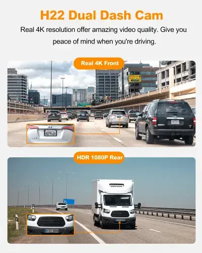 YEECORE Dual Dash Cam, Real 4K+1080P Front and Rear, Built-in WiFi GPS, 3