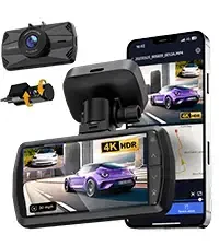 YEECORE Dual Dash Cam, Real 4K+1080P Front and Rear, Built-in WiFi GPS, 3