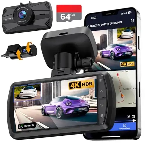 YEECORE 4K Dash Cam Front and Rear, Built-in WiFi GPS, 3.3