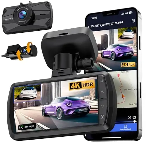 4K Dash Cam Front and Rear, Built-in WiFi GPS, 3