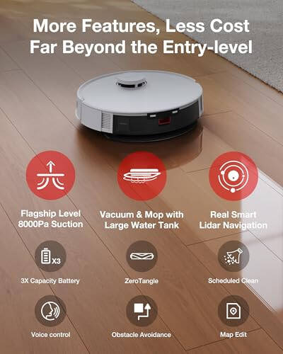 Yeedi C12 Robot Vacuum Cleaner and Mop, 8000Pa Strong Suction, ZeroTangle Brush, Smart Navigation, Self-Charging, Works with Alexa, White - 3