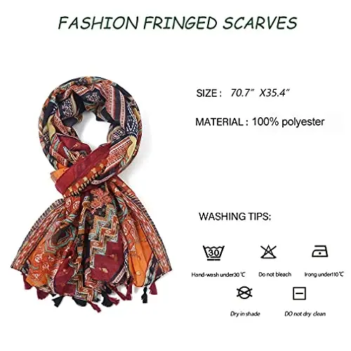 Yeieeo Ayollar uchun Boho sharfi Engil gulli bosma sharf Kuzgi qishki moda popukli sharf - 4
