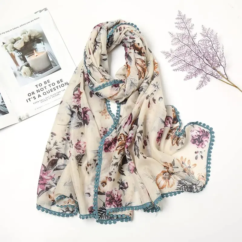 Yeieeo Boho Ayollar uchun Sharf Yengil Gul bosilgan Sharf Kuz Qishgi Moda Chekkali Ro'mol - 2