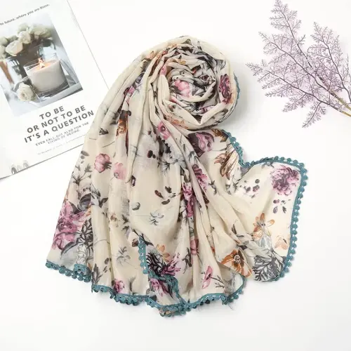 Yeieeo Boho Ayollar uchun Sharf Yengil Gul bosilgan Sharf Kuz Qishgi Moda Chekkali Ro'mol - 3