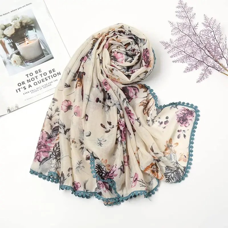 Yeieeo Boho Ayollar uchun Sharf Yengil Gul bosilgan Sharf Kuz Qishgi Moda Chekkali Ro'mol - 3