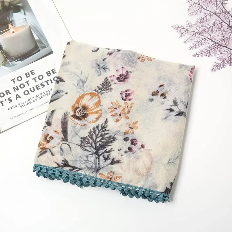 Yeieeo Boho Ayollar uchun Sharf Yengil Gul bosilgan Sharf Kuz Qishgi Moda Chekkali Ro'mol - 4