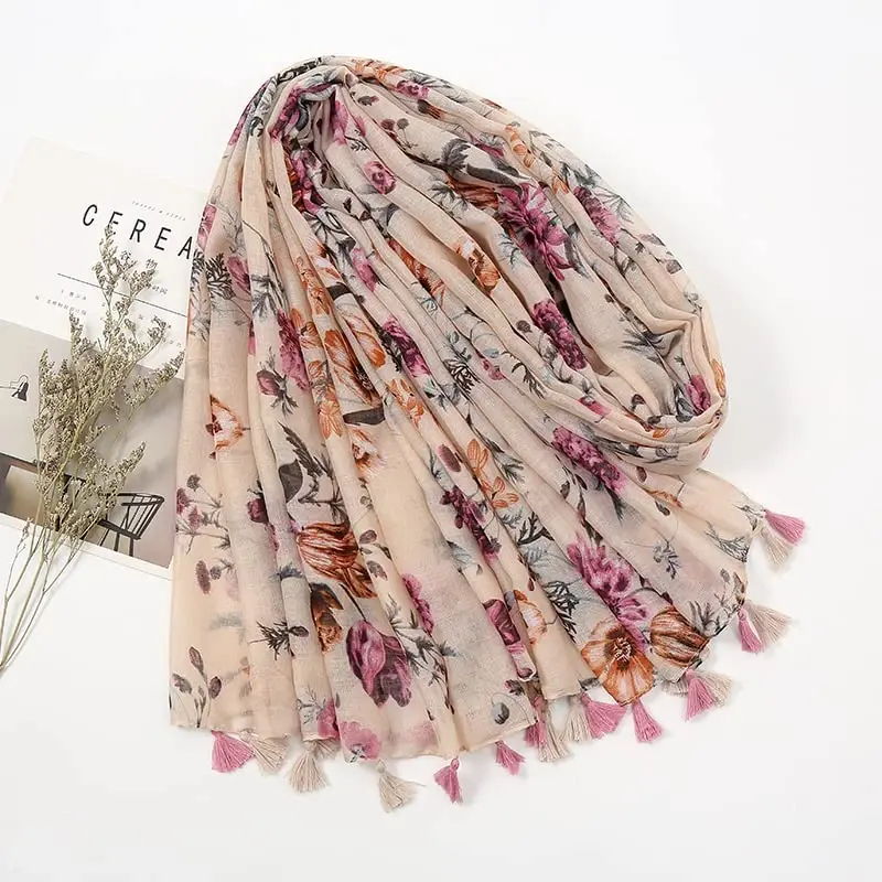 Yeieeo Boho Ayollar uchun Sharf Yengil Gul Bosma Sharf Kuz Qishki Moda Sochli Roʻmol - 4