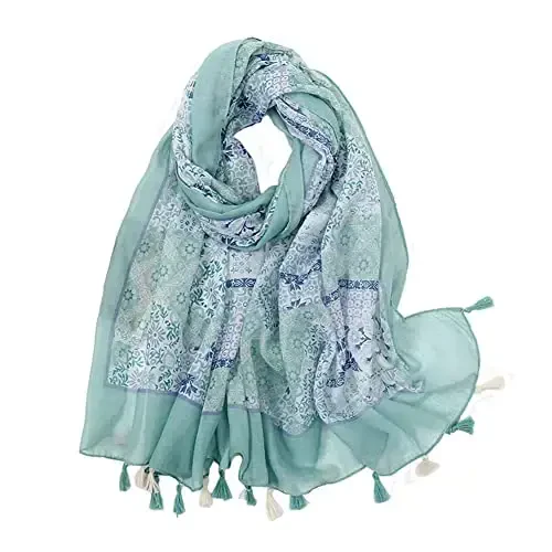 Yeieeo Boho Ayollar uchun yengil gul naqshli ro'mol Kuz Qish Moda Franjli Shol - 1