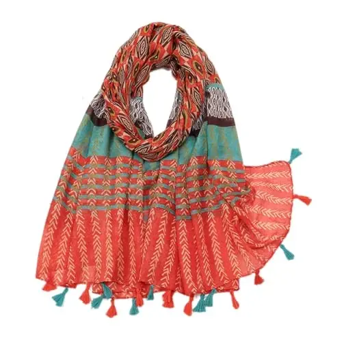 Yeieeo Boho Kadın Hafif Çiçek Baskılı Atkı Sonbahar Kış Moda Püsküllü Şal 