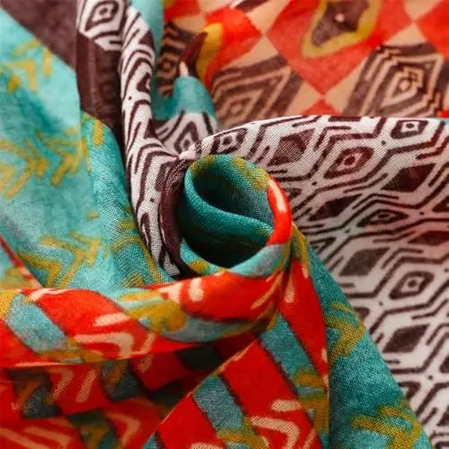 Yeieeo Boho Kadın Hafif Çiçek Baskılı Atkı Sonbahar Kış Moda Püsküllü Şal - 3