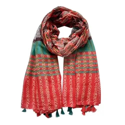 Yeieeo Boho Kadın Hafif Çiçek Baskılı Atkı Sonbahar Kış Moda Püsküllü Şal - 5