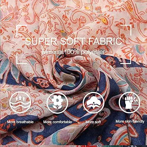 Yeieeo Boho Scarf for Women Lightweight Floral Printed Scarf Fall Winter Fashion Fringed Shawl - 3