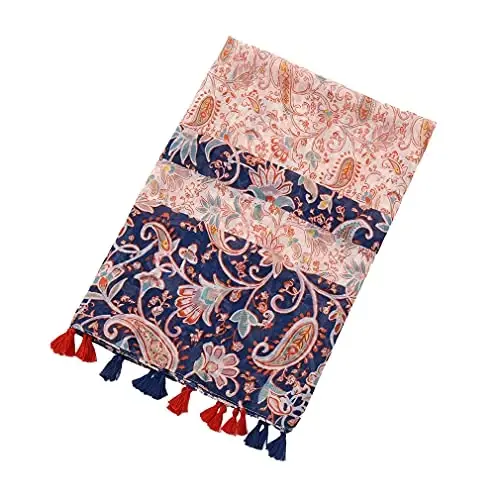 Yeieeo Boho Scarf for Women Lightweight Floral Printed Scarf Fall Winter Fashion Fringed Shawl - 6