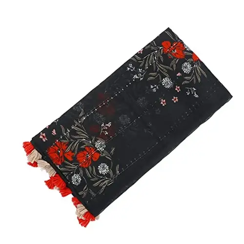 Yeieeo Boho Scarf for Women Lightweight Floral Printed Scarf Fall Winter Fashion Fringed Shawl - 5