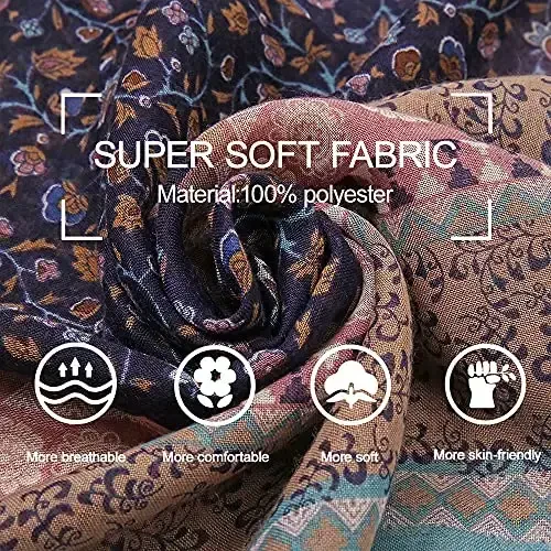 Yeieeo Boho Scarf for Women Lightweight Floral Printed Scarf Fall Winter Fashion Fringed Shawl - 3