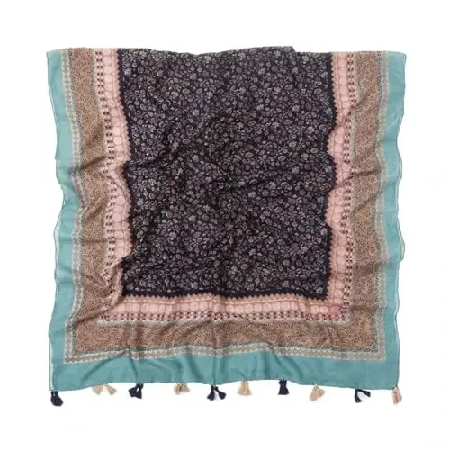 Yeieeo Boho Scarf for Women Lightweight Floral Printed Scarf Fall Winter Fashion Fringed Shawl - 4