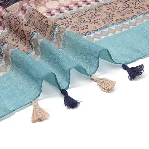 Yeieeo Boho Scarf for Women Lightweight Floral Printed Scarf Fall Winter Fashion Fringed Shawl - 6