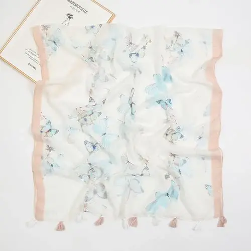 Yeieeo Boho Scarf for Women Lightweight Floral Printed Scarf Fall Winter Fashion Fringed Shawl - 2