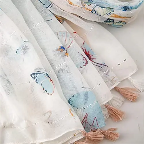 Yeieeo Boho Scarf for Women Lightweight Floral Printed Scarf Fall Winter Fashion Fringed Shawl - 4
