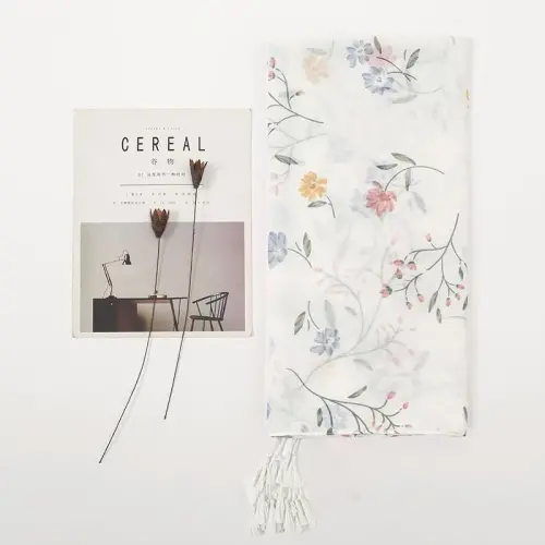 Yeieeo Boho Scarf for Women Lightweight Floral Printed Scarf Fall Winter Fashion Fringed Shawl - 4