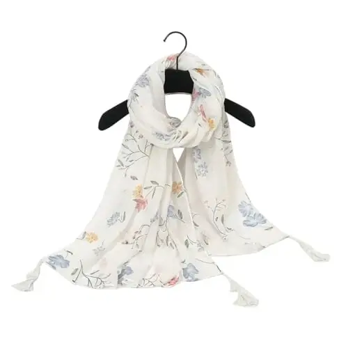 Yeieeo Boho Scarf for Women Lightweight Floral Printed Scarf Fall Winter Fashion Fringed Shawl - 5