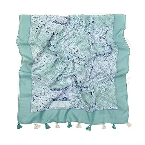 Yeieeo Boho Scarf for Women Lightweight Floral Printed Scarf Fall Winter Fashion Fringed Shawl - 2