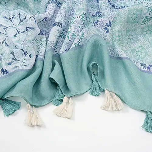 Yeieeo Boho Scarf for Women Lightweight Floral Printed Scarf Fall Winter Fashion Fringed Shawl - 5