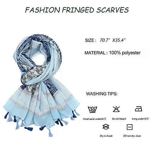 Yeieeo Boho Scarf for Women Lightweight Floral Printed Scarf Fall Winter Fashion Fringed Shawl - 5