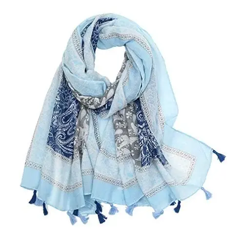 Yeieeo Boho Scarf for Women Lightweight Floral Printed Scarf Fall Winter Fashion Fringed Shawl 