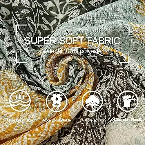 Yeieeo Boho Scarf for Women Lightweight Floral Printed Scarf Fall Winter Fashion Fringed Shawl - 2